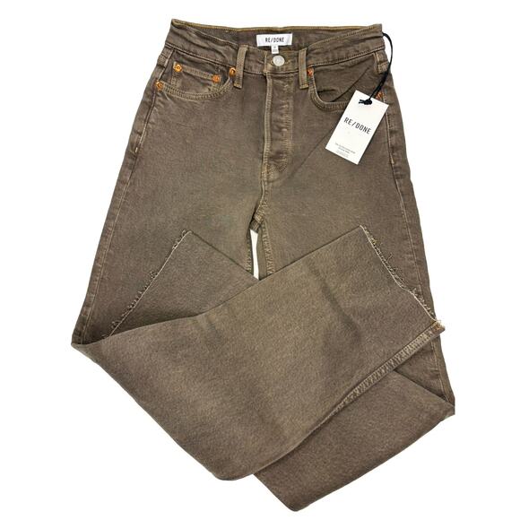 NWT! Re/Done Size 24 Washed Chocolate Ultra High Rise Stove Pipe Jeans On Trend - Picture 1 of 7